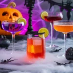 Halloween drink recipes on a spooky party table
