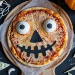 Halloween Pizza Faces with spooky toppings