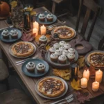 Halloween food ideas on rustic table