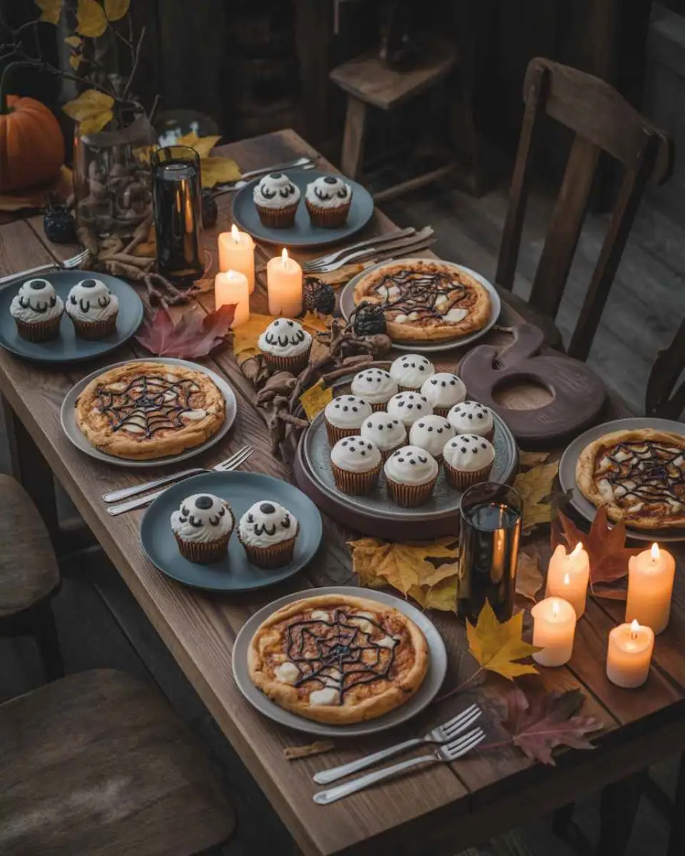 Halloween food ideas on rustic table
