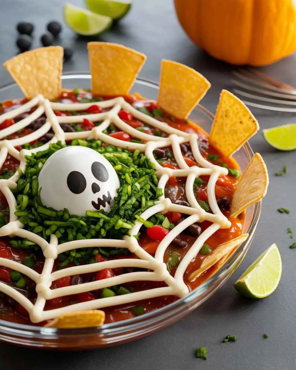 Spiderweb Taco Dip in Halloween party setting