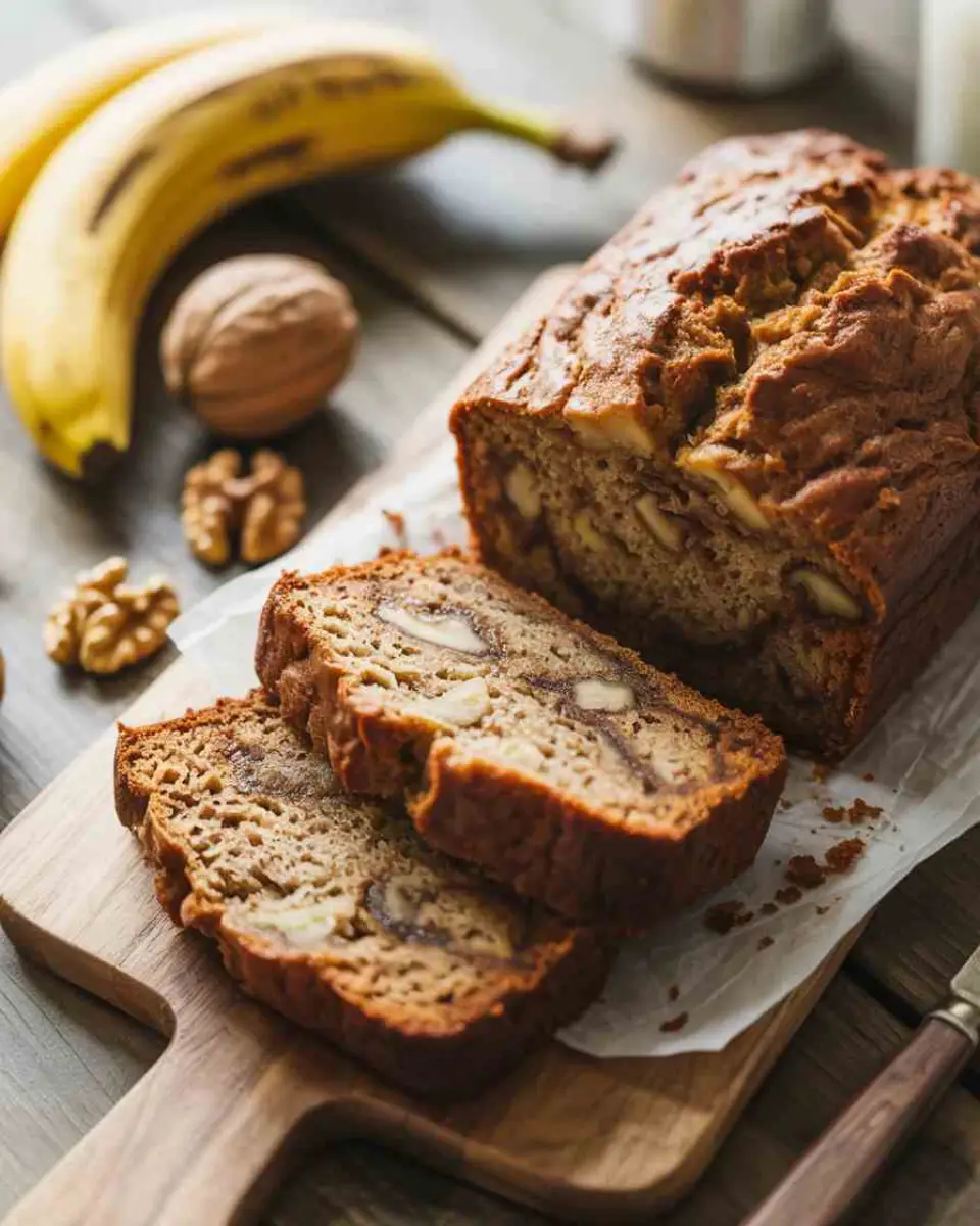 Healthy banana bread recipe fresh loaf sliced