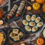 Spooky Halloween appetizers on party table