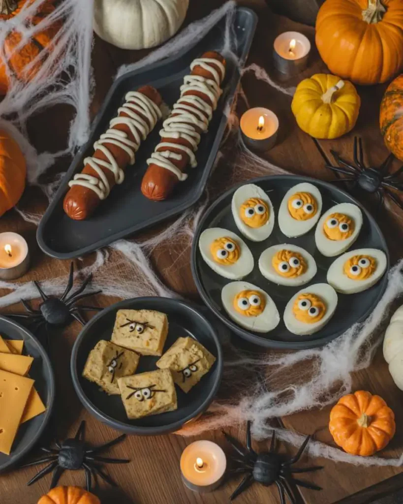 Spooky Halloween appetizers on party table