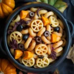 Halloween Pasta in spooky bowl with fall décor