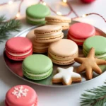 Christmas macarons decorated with red and green shells