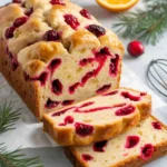 Cranberry orange bread loaf on wooden board