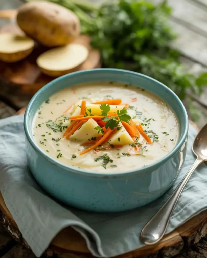 Creamy potato soup with bacon and cheese