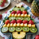 Christmas fruit platter on wooden holiday table