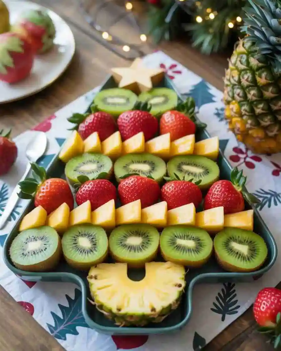 Christmas fruit platter on wooden holiday table