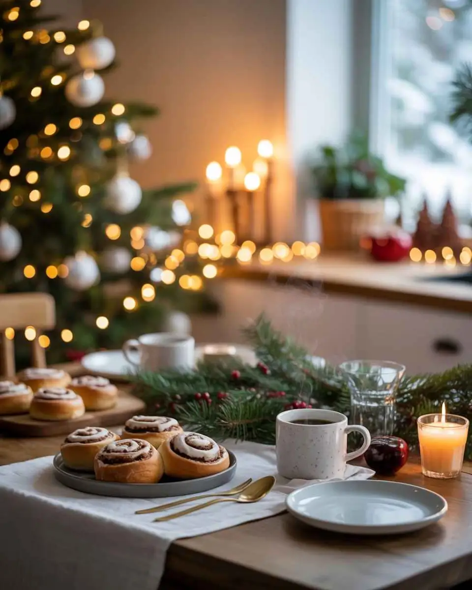 Christmas Morning Breakfast Table with Festive Decor