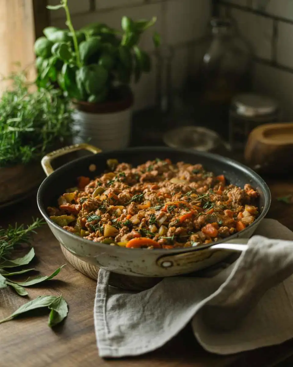 Ground turkey recipes in a rustic skillet