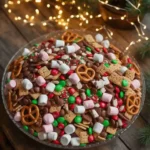 Reindeer food recipe snack mix in a festive Christmas kitchen