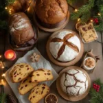 christmas bread loaves on rustic holiday table