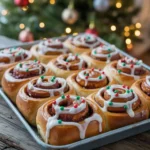 Christmas cinnamon rolls with holiday sprinkles