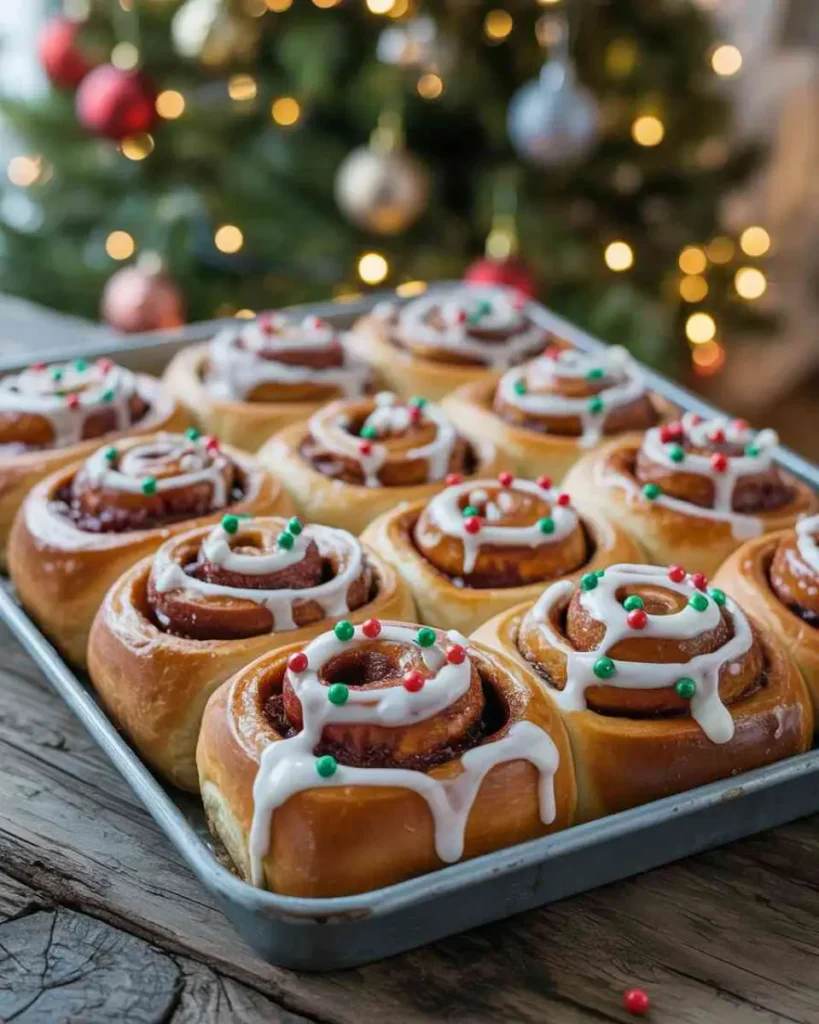 Christmas cinnamon rolls with holiday sprinkles