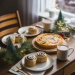 Christmas brunch recipes on a cozy holiday table