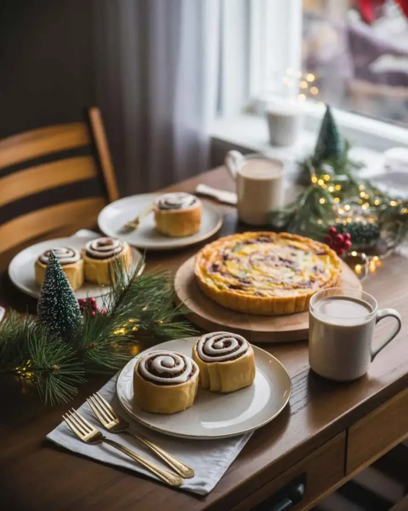 Christmas brunch recipes on a cozy holiday table
