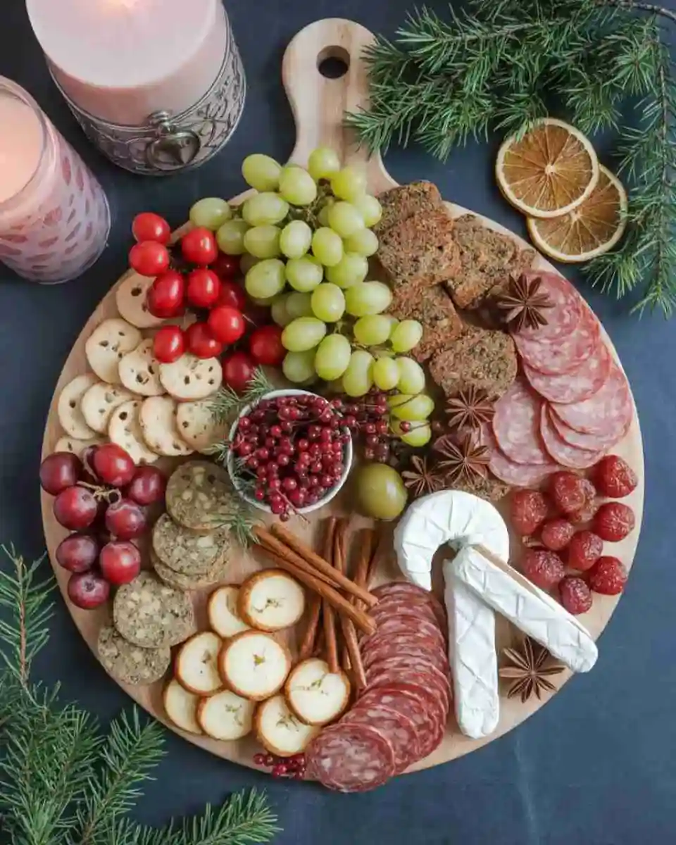 Christmas charcuterie board styled for the holidays
