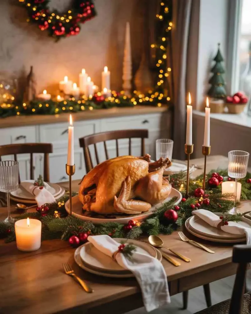 Christmas meal ideas with holiday table setup
