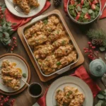christmas sides on a holiday dinner table