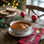 Christmas soup served in cozy holiday setting
