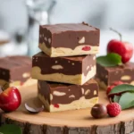Fudge recipes assortment on rustic table