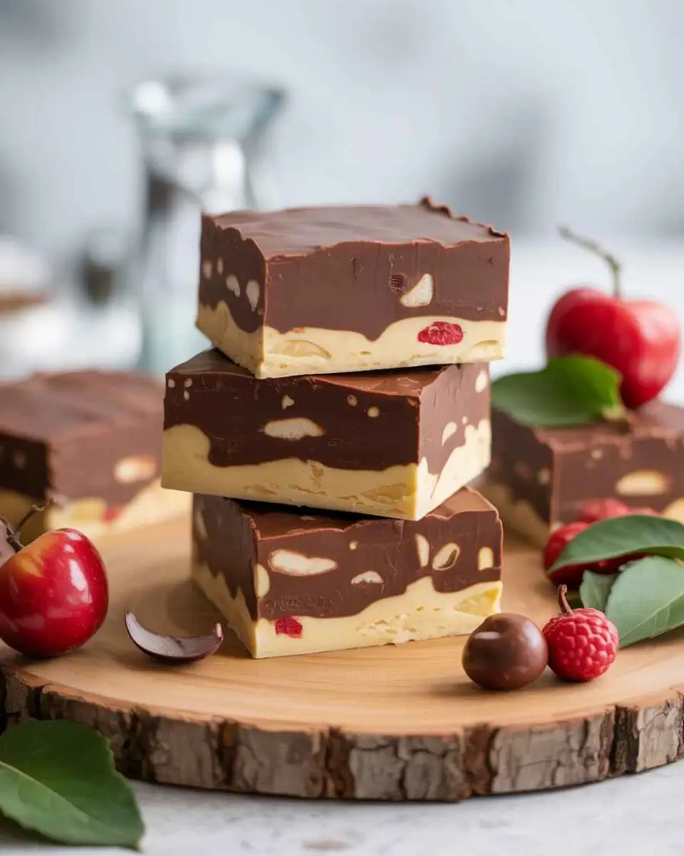 Fudge recipes assortment on rustic table