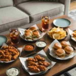 Game day recipes spread with wings, sliders, and dips