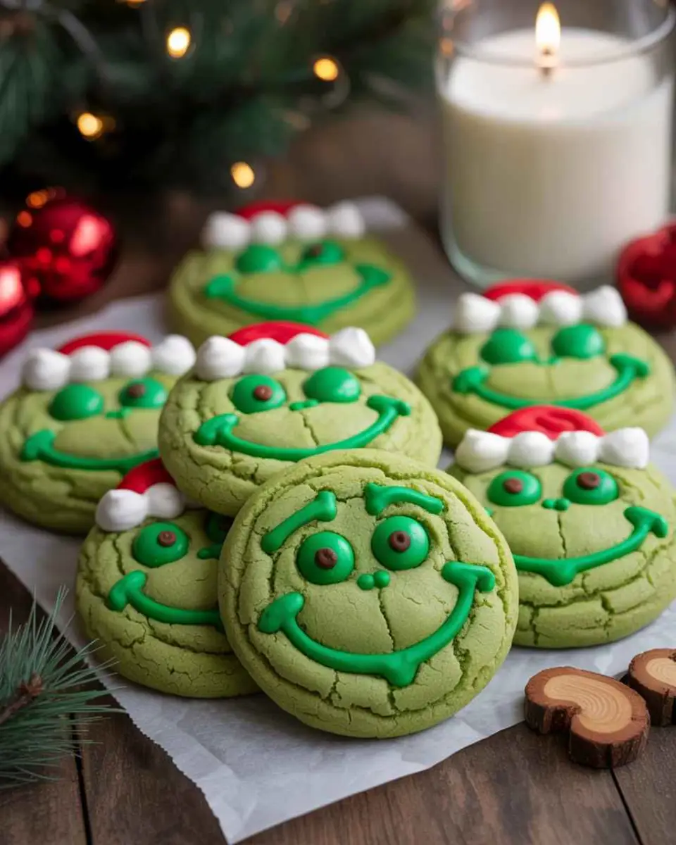 Grinch Cookies Recipe festive green cookies with red heart