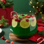 Grinch Punch Recipe in holiday punch bowl