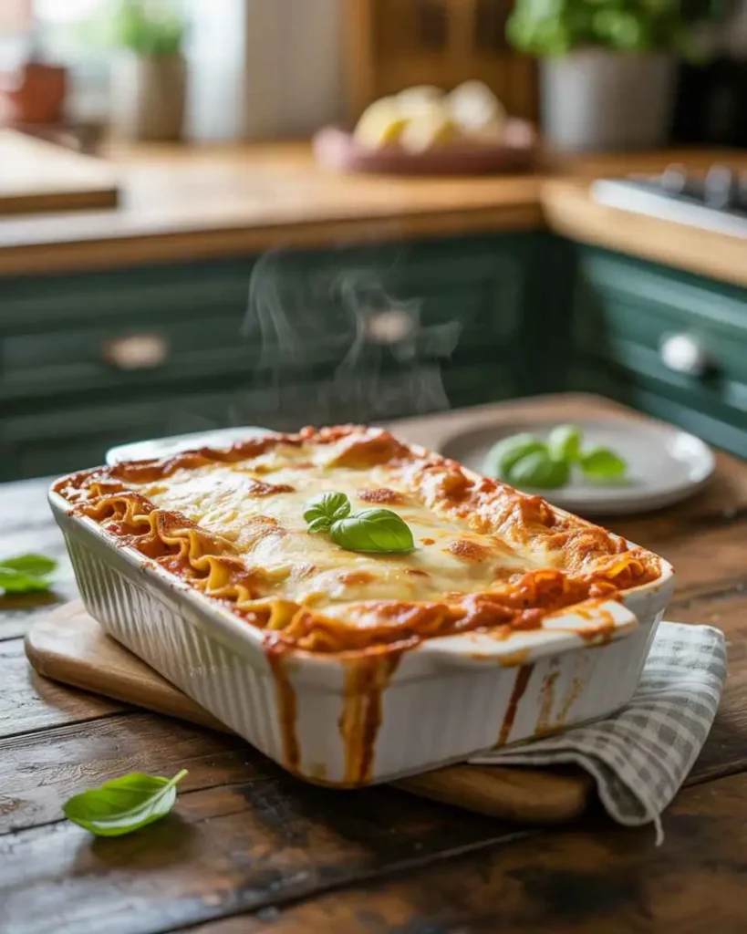 Homemade lasagna recipe fresh from oven