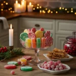 old fashioned Christmas candy on rustic table
