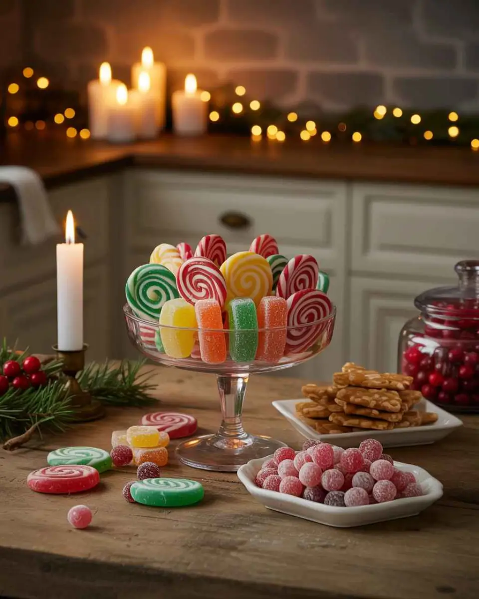 old fashioned Christmas candy on rustic table