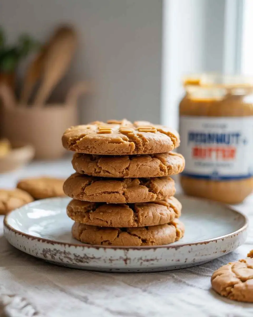 Healthy peanut butter cookies stacked on a plate