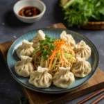 Delicacy food with steamed dumplings and noodle salad