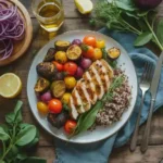 Healthy recipes for weight losing with grilled chicken and vegetables