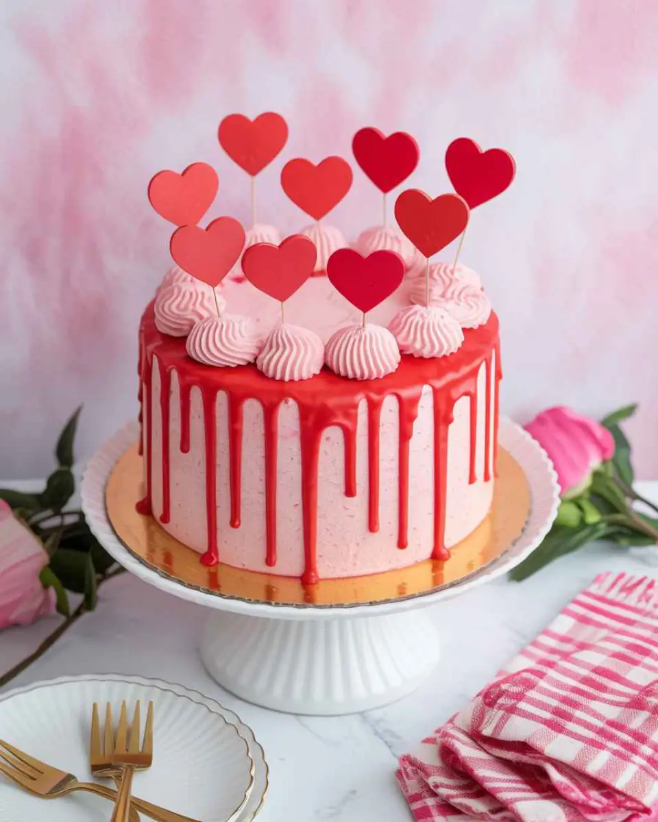 Galentines Cake on decorated table