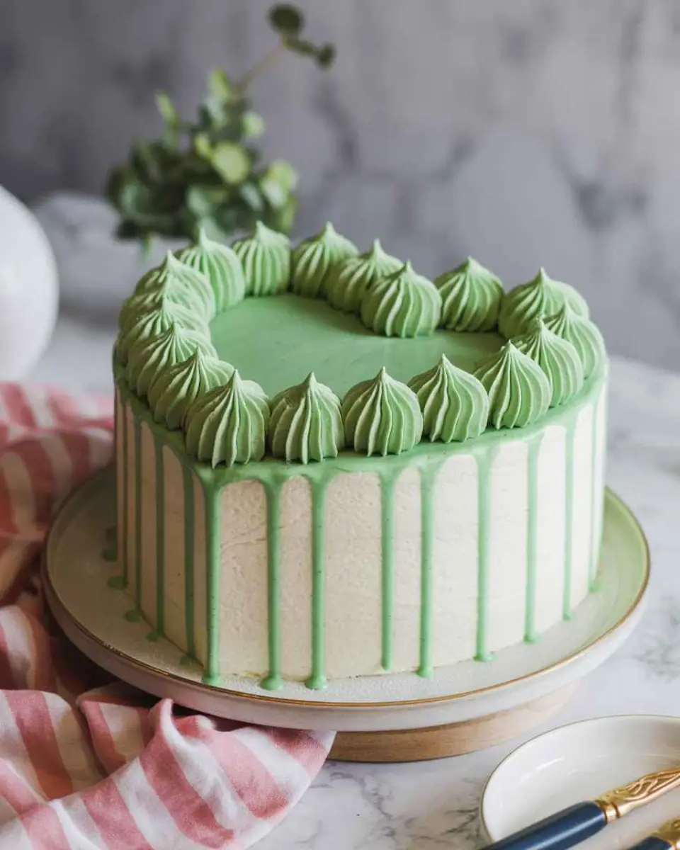 Green heart cake with pastel green buttercream