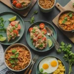 Cheap high protein meals on a rustic kitchen table