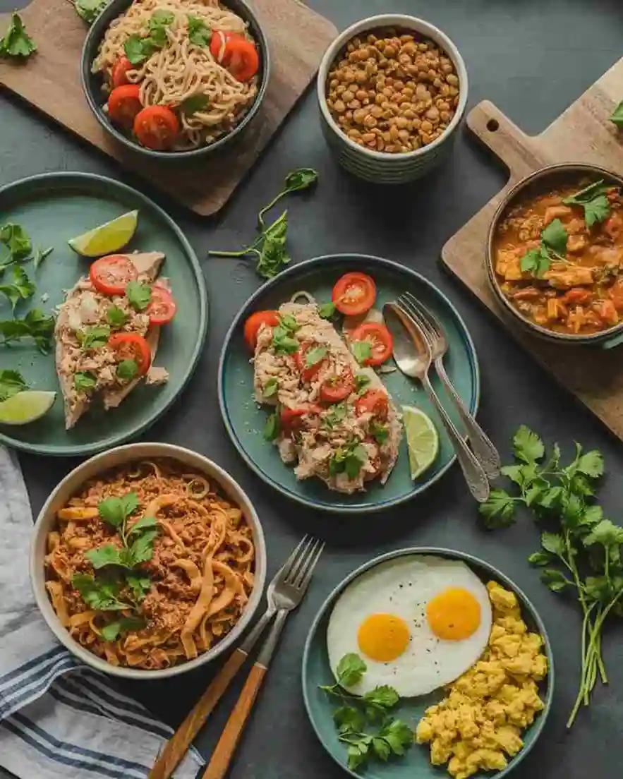 Cheap high protein meals on a rustic kitchen table