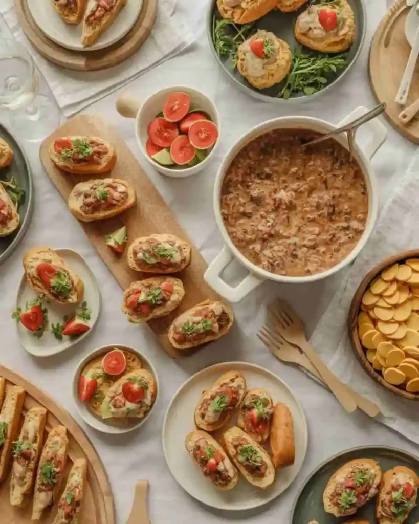 Super Bowl recipes on a game day party table with snacks and drinks