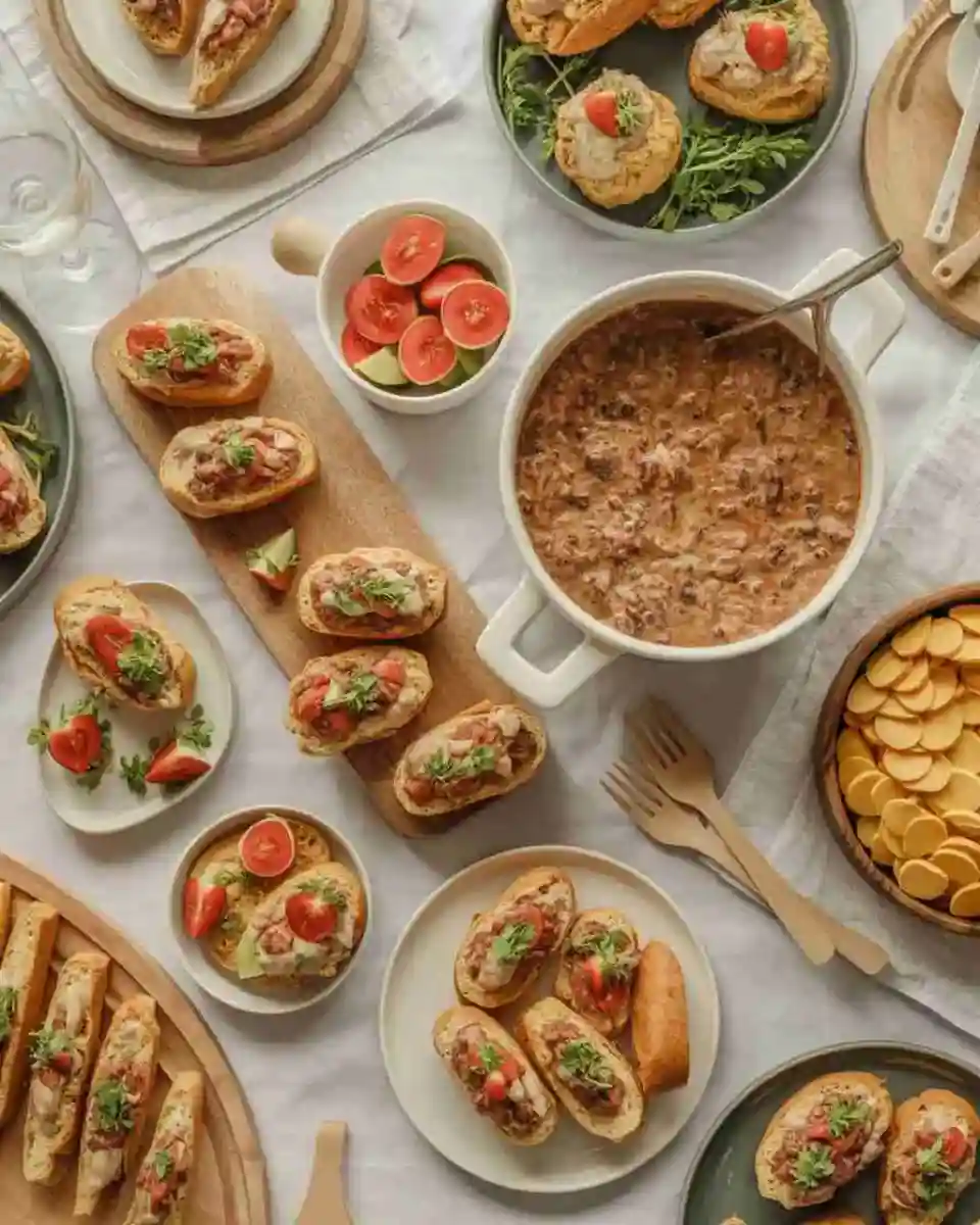 Super Bowl recipes on a game day party table with snacks and drinks