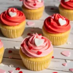 Valentines Day cupcakes decorated with red and pink frosting