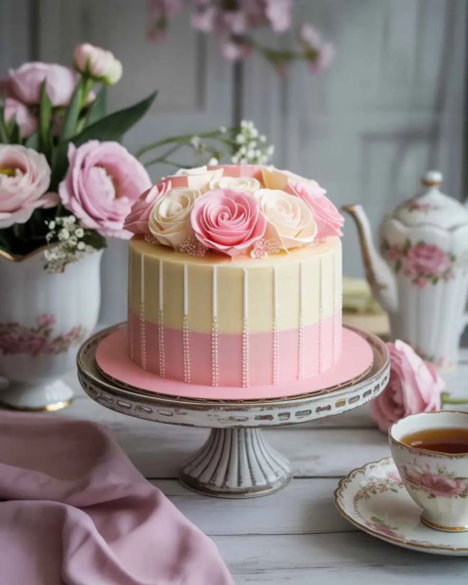 Elegant Tea Party Cake with Floral Design