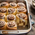 Cinnamon roll poke cake fresh from oven