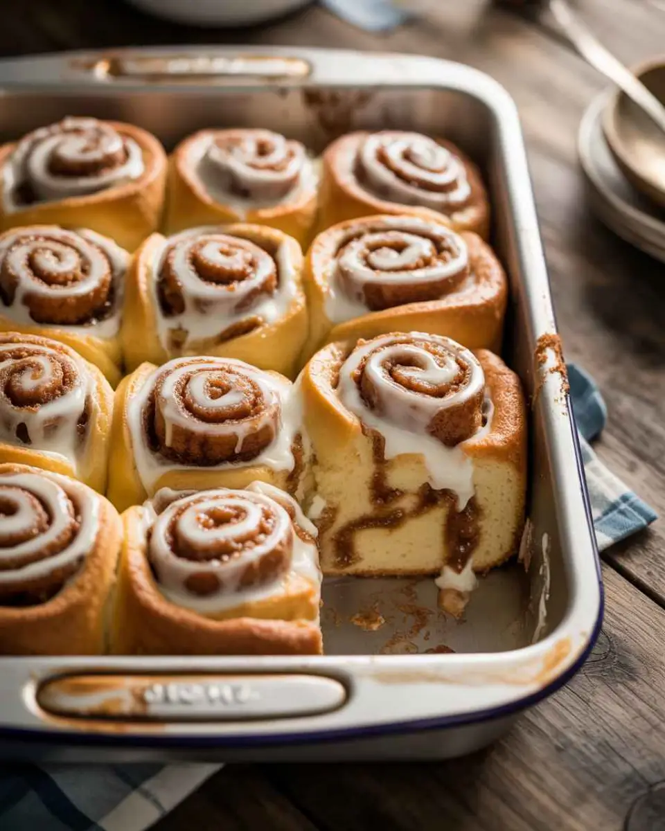 Cinnamon roll poke cake fresh from oven