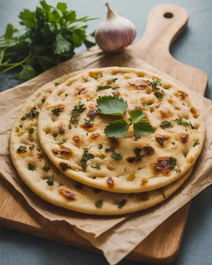 Flat bread recipes with toppings on rustic table