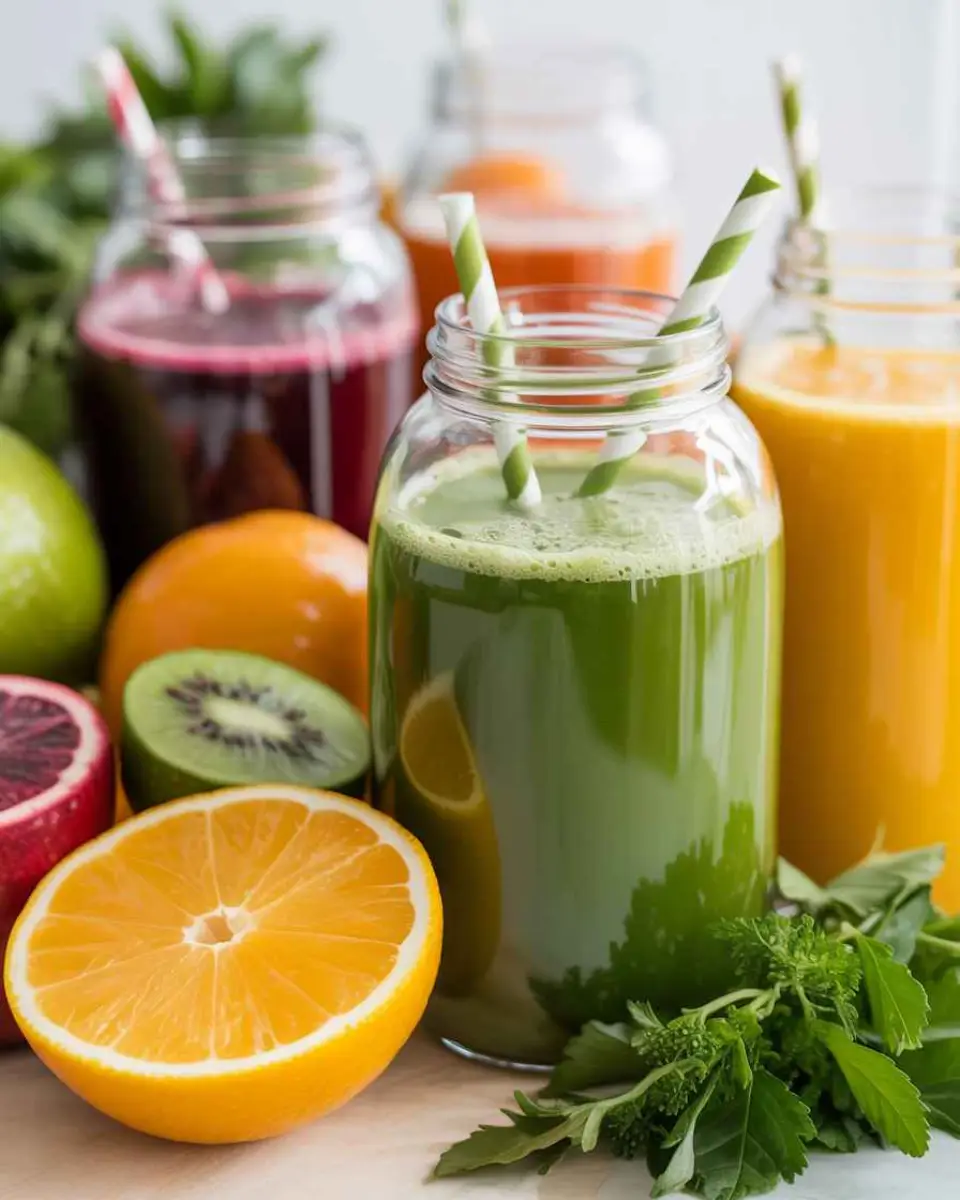 juicing recipes with fresh colorful ingredients