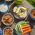 healthy snack ideas displayed on rustic table